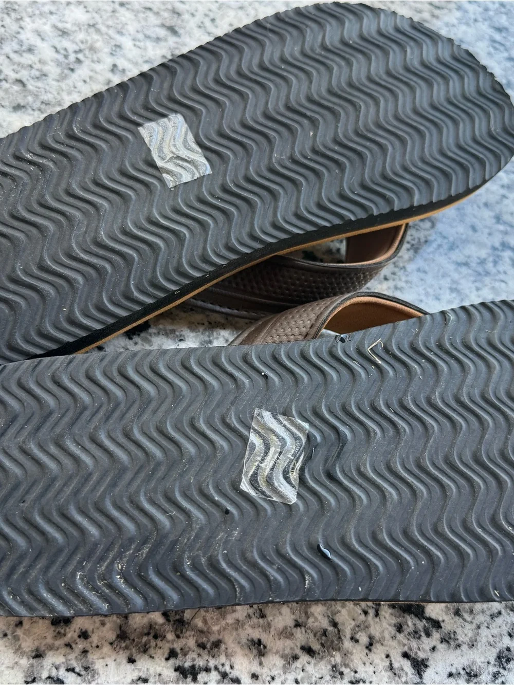Men's Brown Footbed Flip Flops with Black Straps size 12